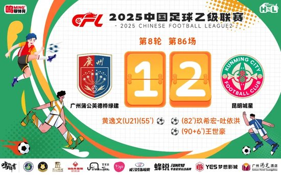 门将黄油手+锋线挥霍机会 广州蒲公英主场1比2遭昆明城星绝杀