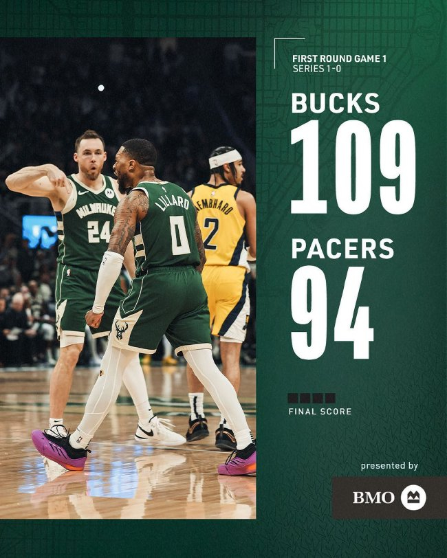 利拉德上半场35分 雄鹿27分优势碾压步行者1-0