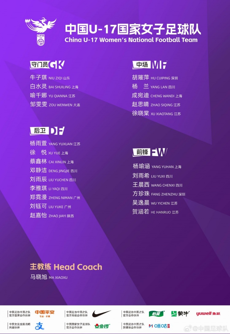 中国U17女足将于10月2日赴摩洛哥组织集训并参加U17女足世界杯
